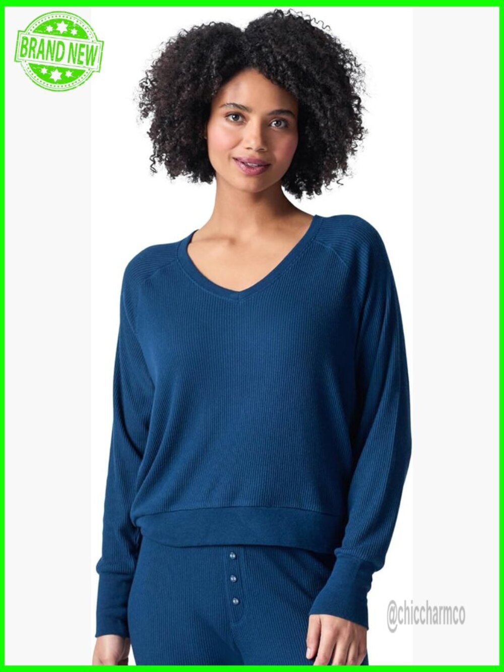 V-Neck Long Sleeve Textured Tee Top